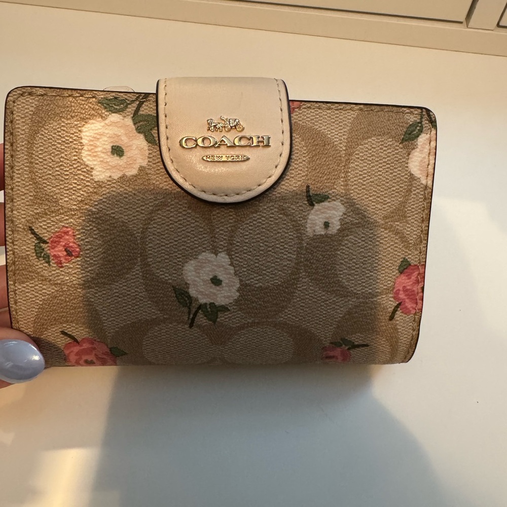 Coach Tan and Pink Floral Wallet